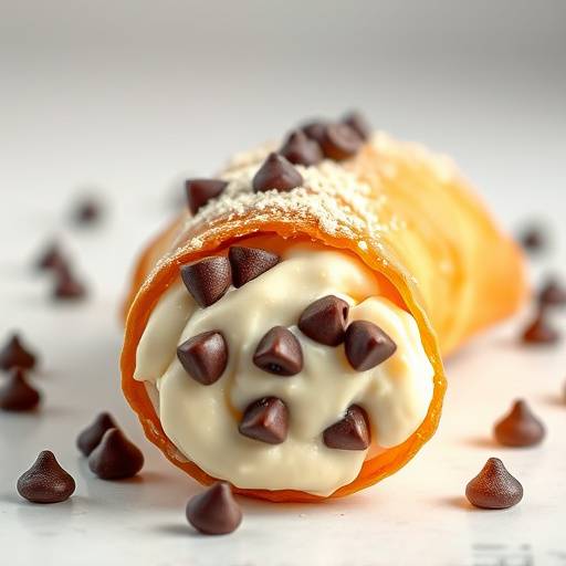 Cannoli filled with sweet ricotta cheese and chocolate chips