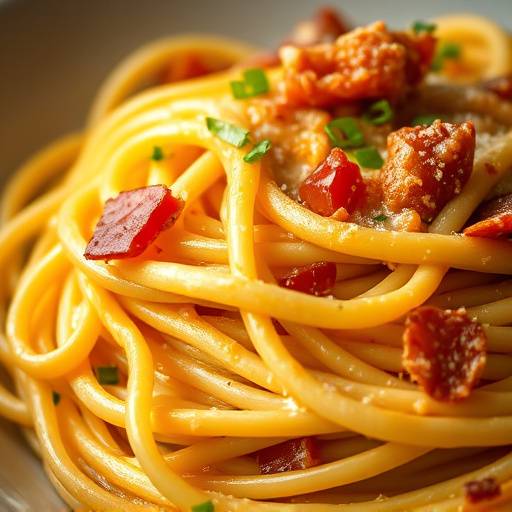 Spaghetti Carbonara with creamy sauce and pancetta