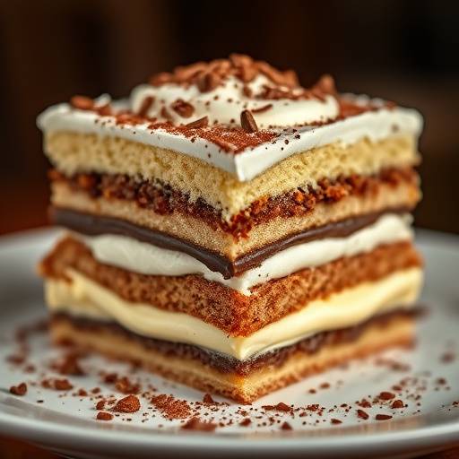 Tiramisu with layers of coffee-soaked ladyfingers and mascarpone cream